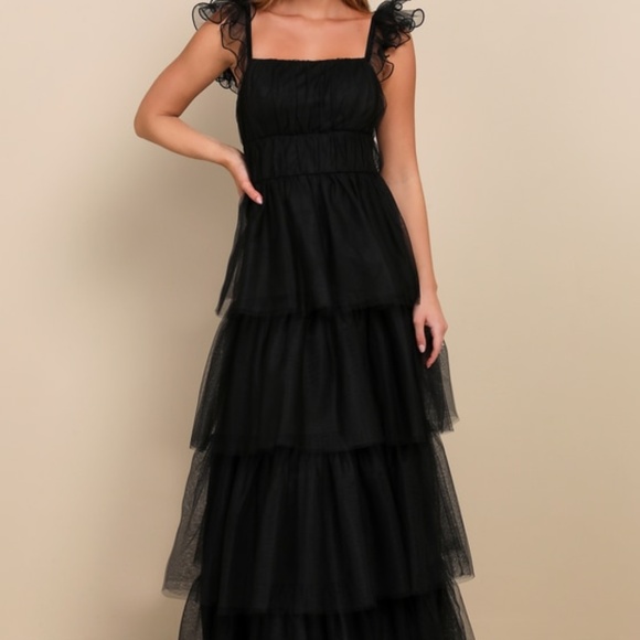 Lulus Dresses & Skirts - Lulus Tulle For Love Black Mesh Tulle Tiered Ruffled Maxi Dress - Size XXL